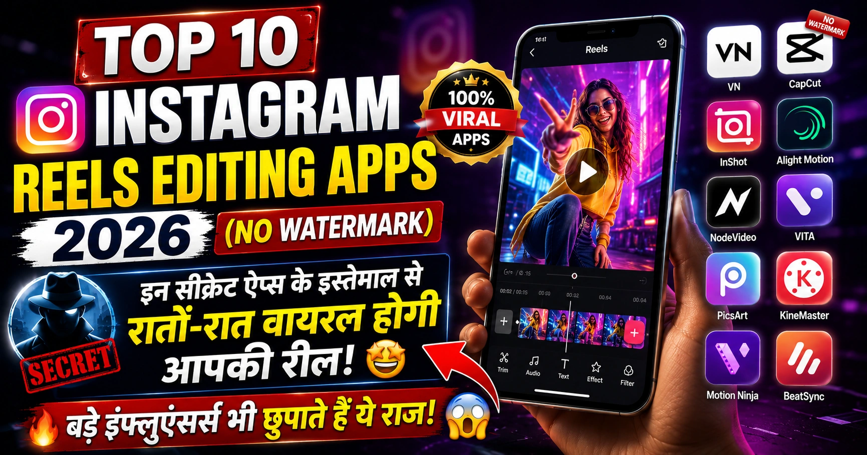 Top 10 Instagram Reels Editing Apps 2026 (No Watermark)