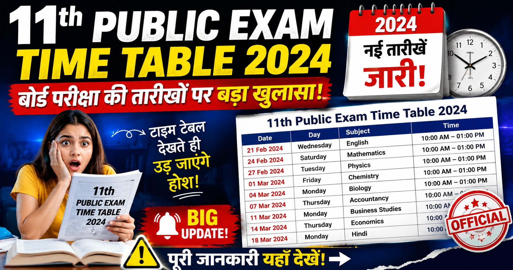 11th public exam time table 2024